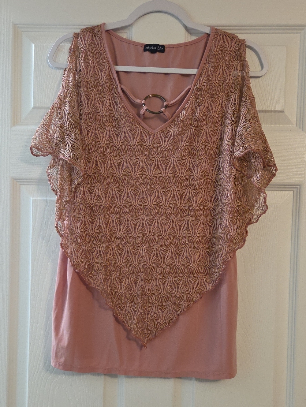 alicia blu Rose Pink V-Neck Metallic Overlay Top